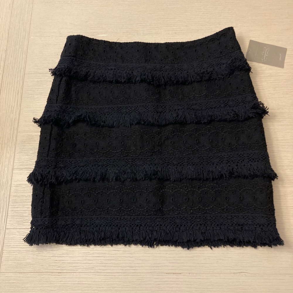 Anthropologie HD in Paris black fringe mini
skirt eyelet embroidery size 2 NWT